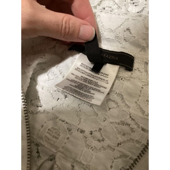 BCBGMAXAZRIA Lace Half Zip Shirt Womens Small White Sheer Collared Long Sleeve - Picture 6 of 7